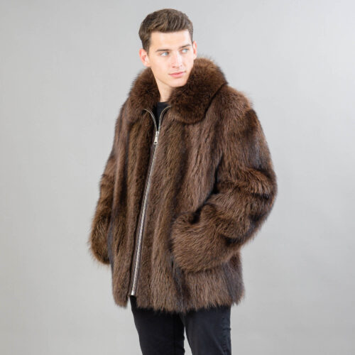 raccoon fur coat in brown