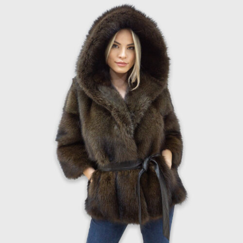 hooded fisher fur jacket