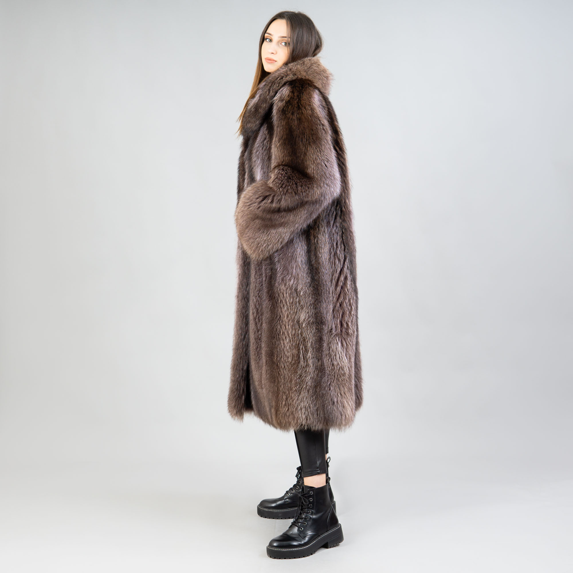 brown raccoon fur coat