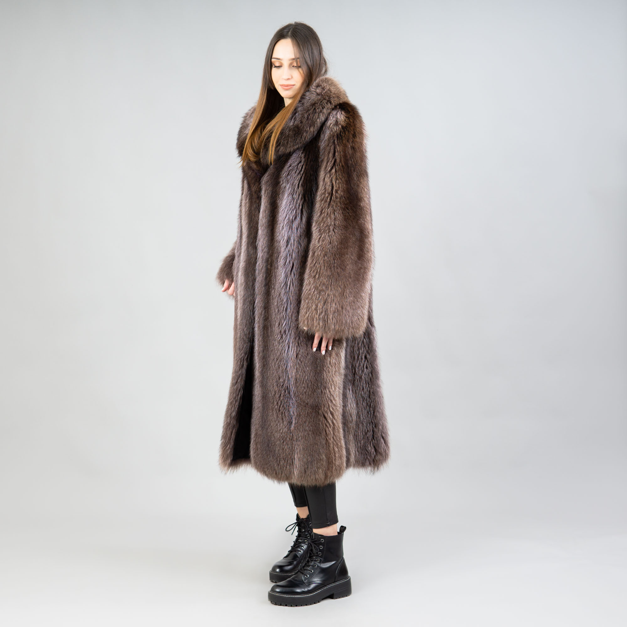 brown raccoon fur coat