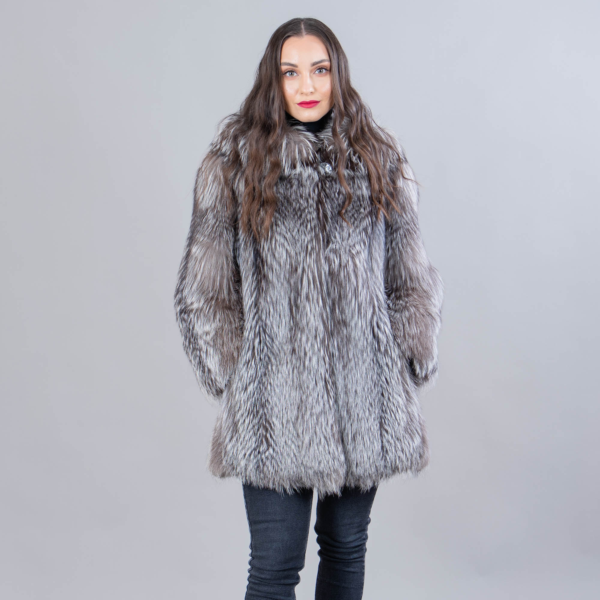 silver hooded fox fur coat