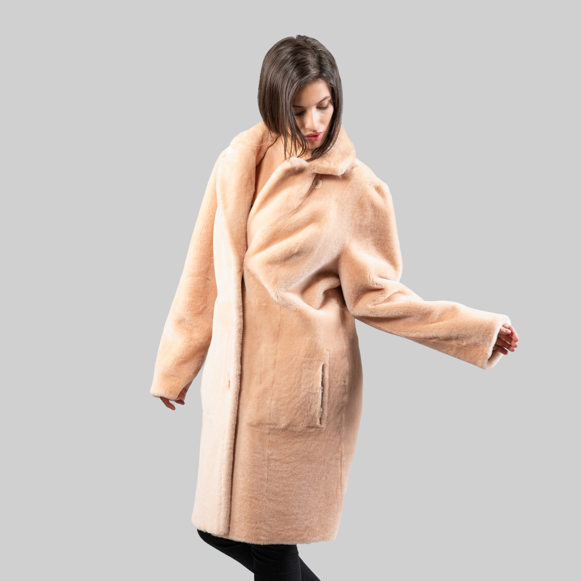 pastel sheepskin coat