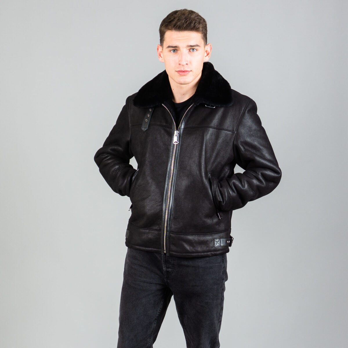 Black - collared sheepskin jacket | Greek manufacturing | eFurs