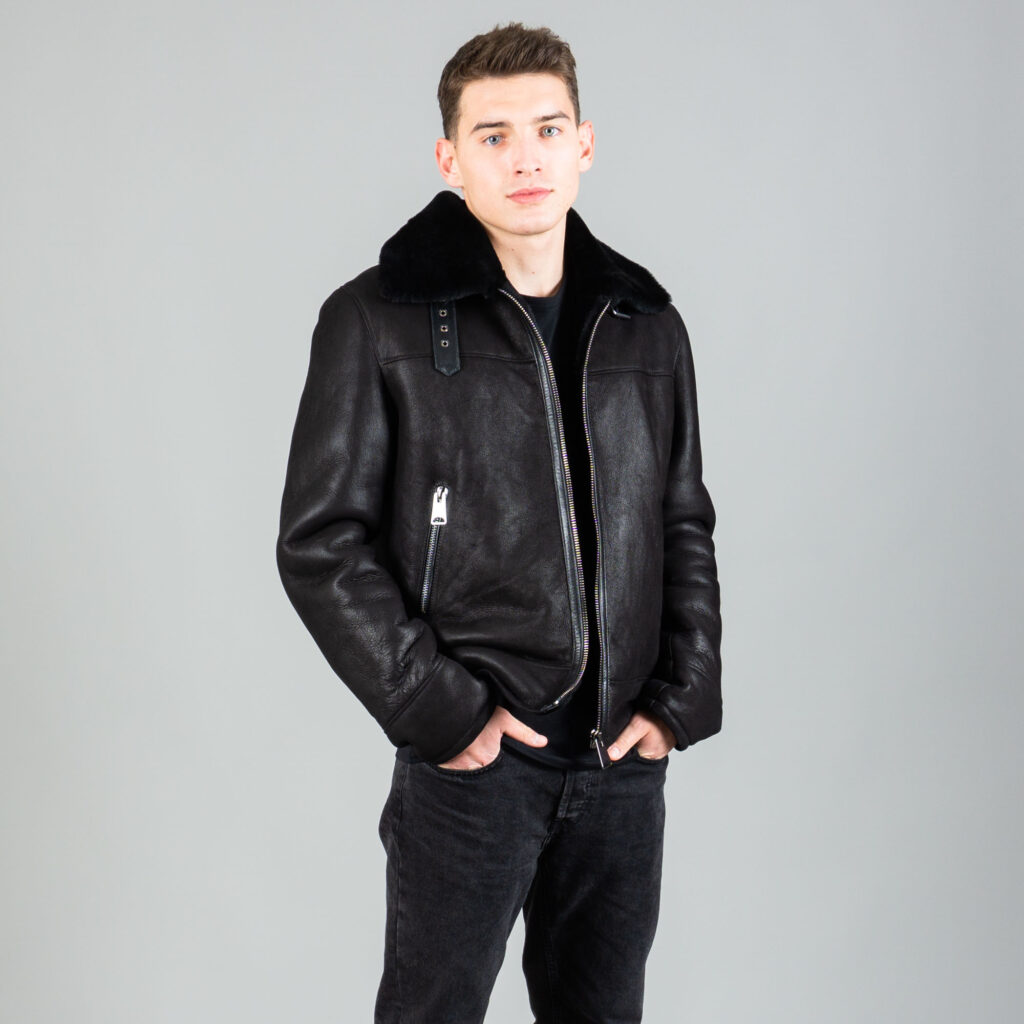 Black - collared sheepskin jacket | Greek manufacturing | eFurs