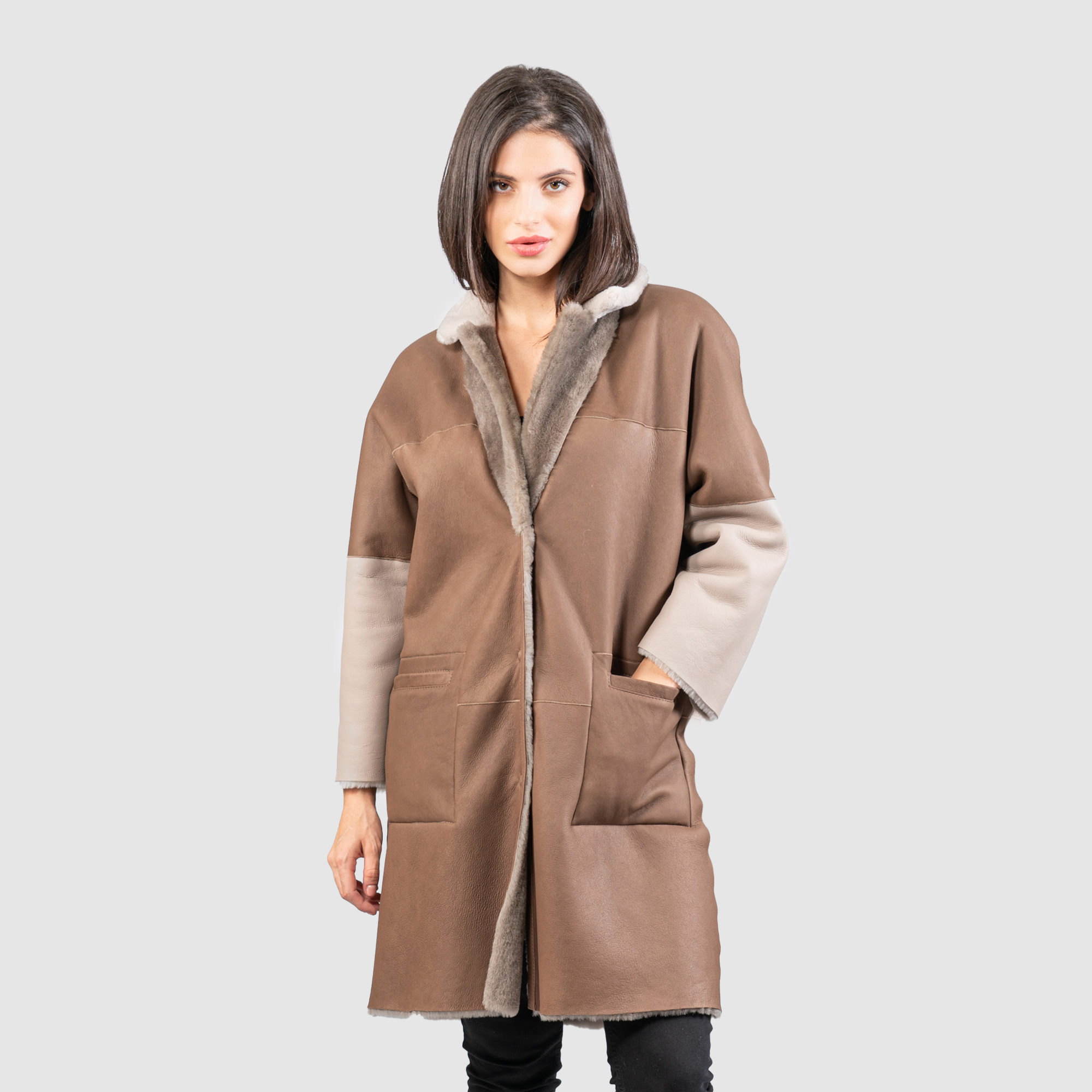 Reversible sheepskin jacket in brown shades