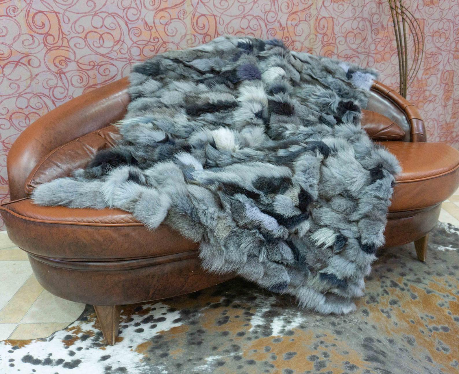 Fox fur blanket/throw in blue shades. 