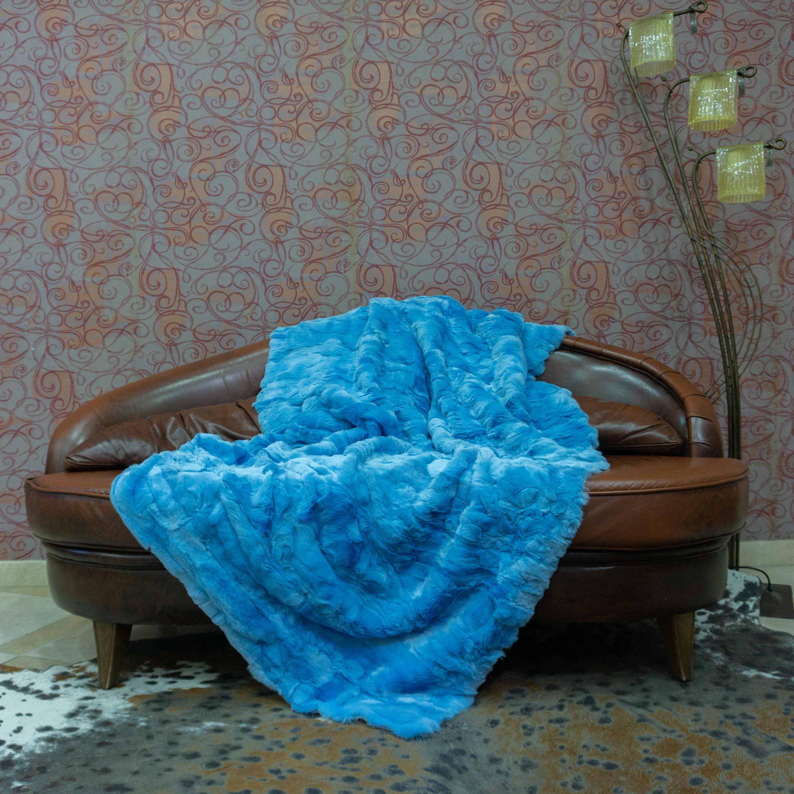 blue rabbit fur blanket-throw