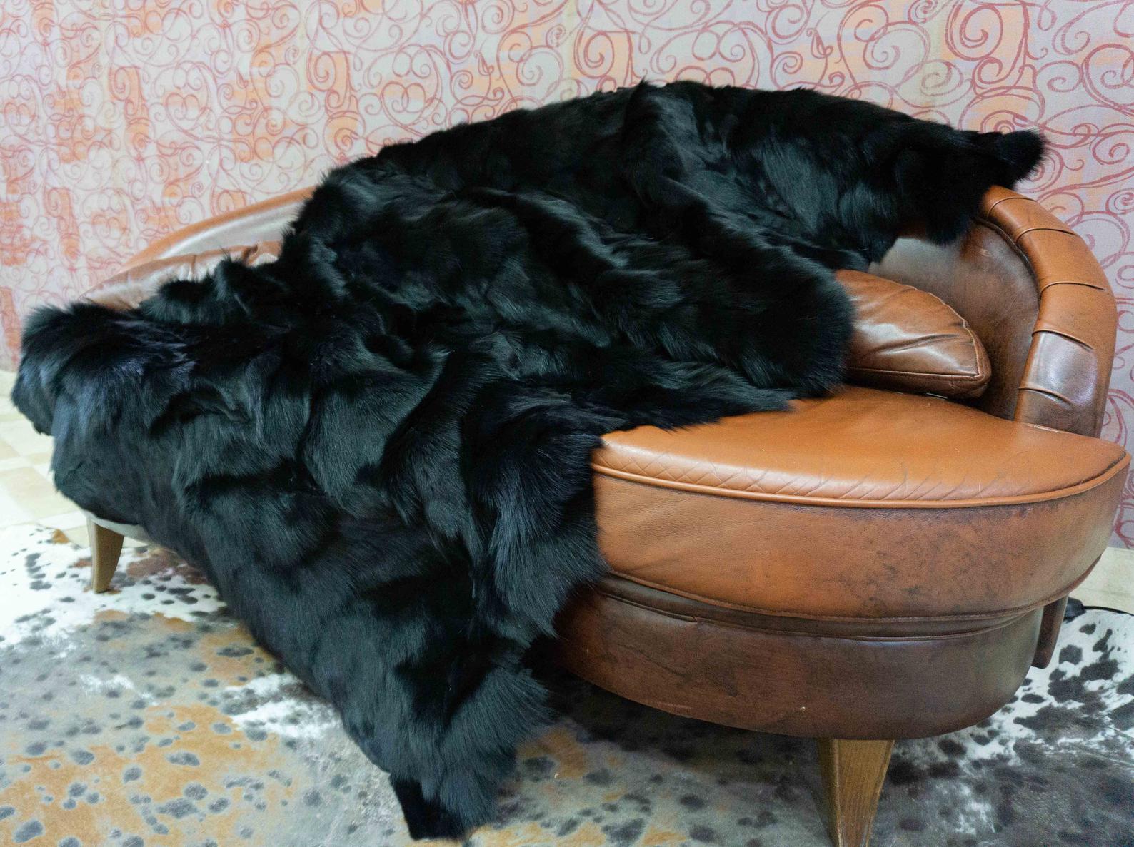 fox fur throw in black color