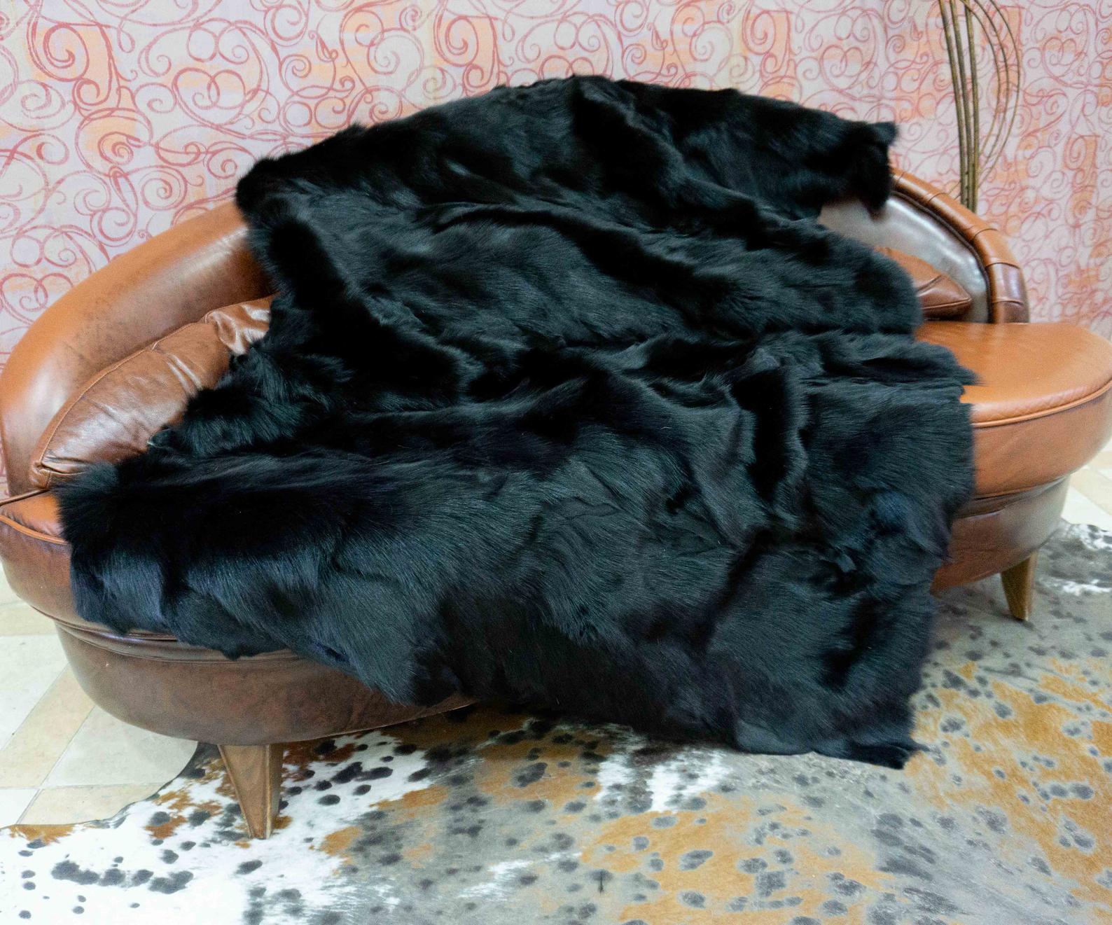 fox fur throw in black color