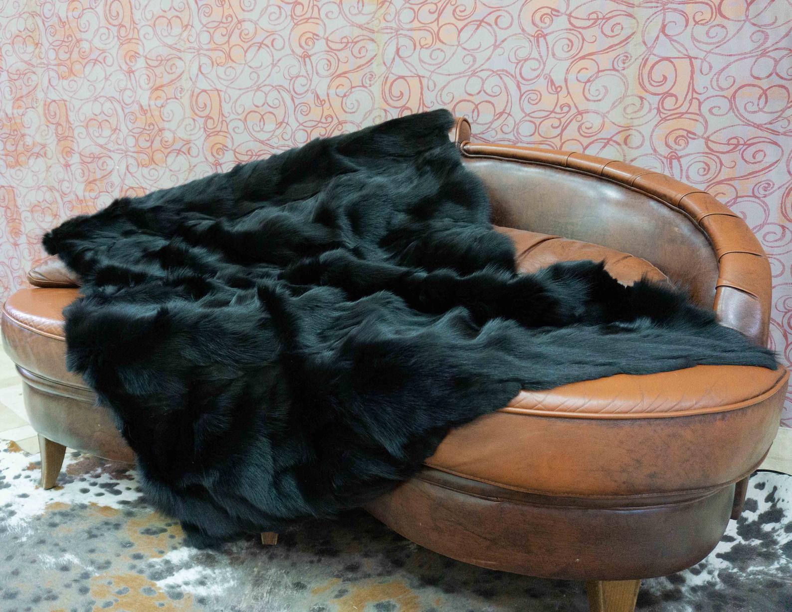 fox fur throw in black color