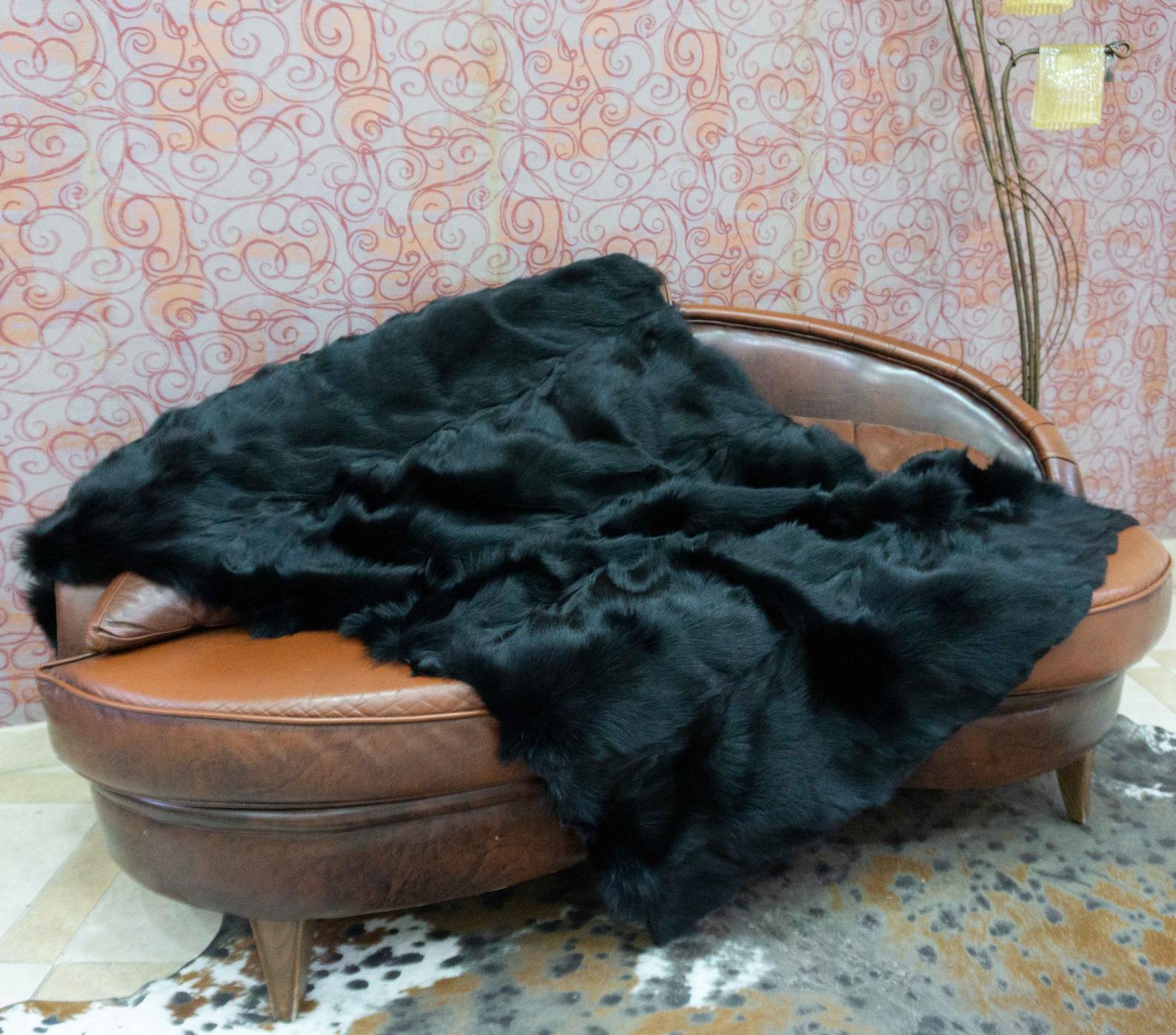 fox fur throw in black color