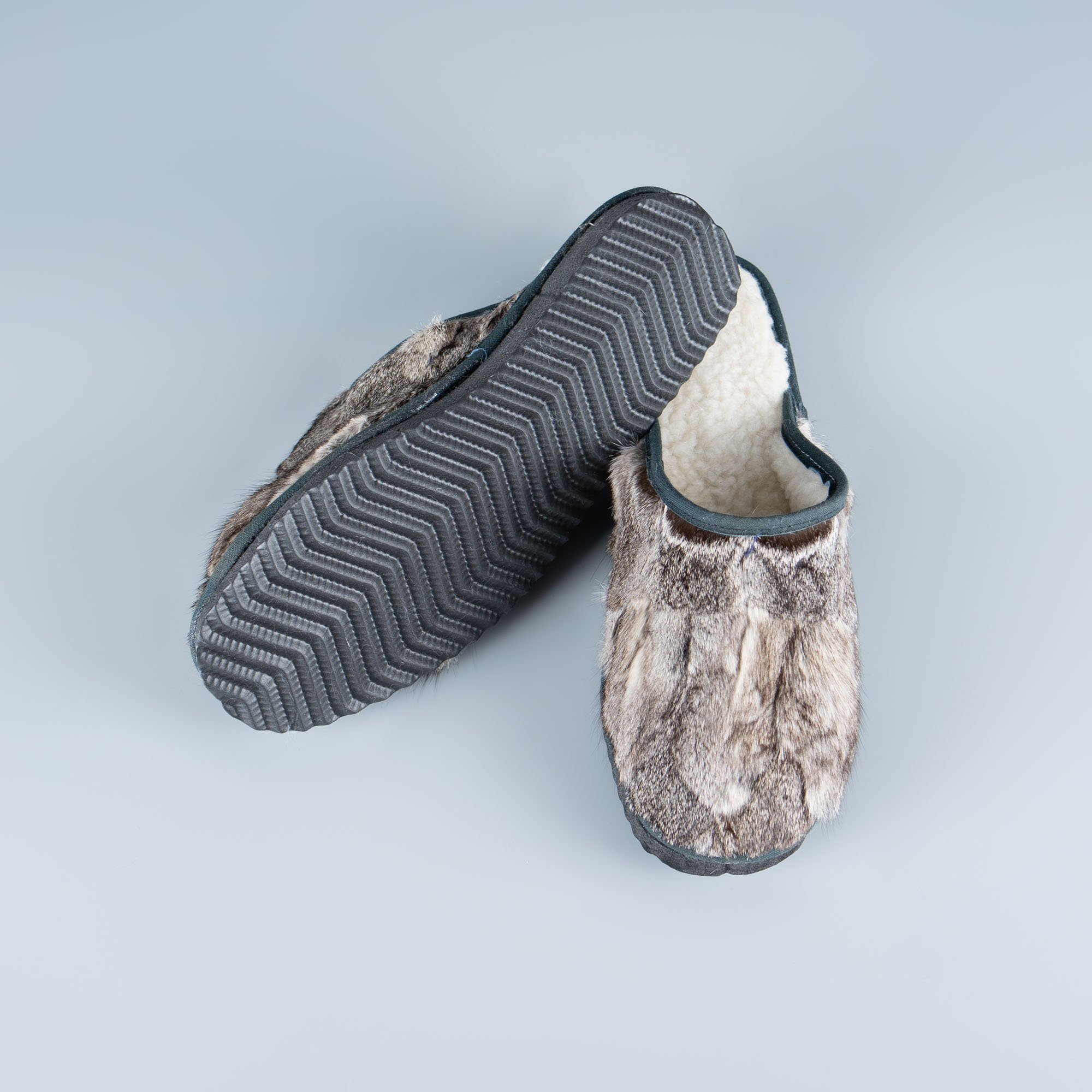 Gray sheepskin slippers