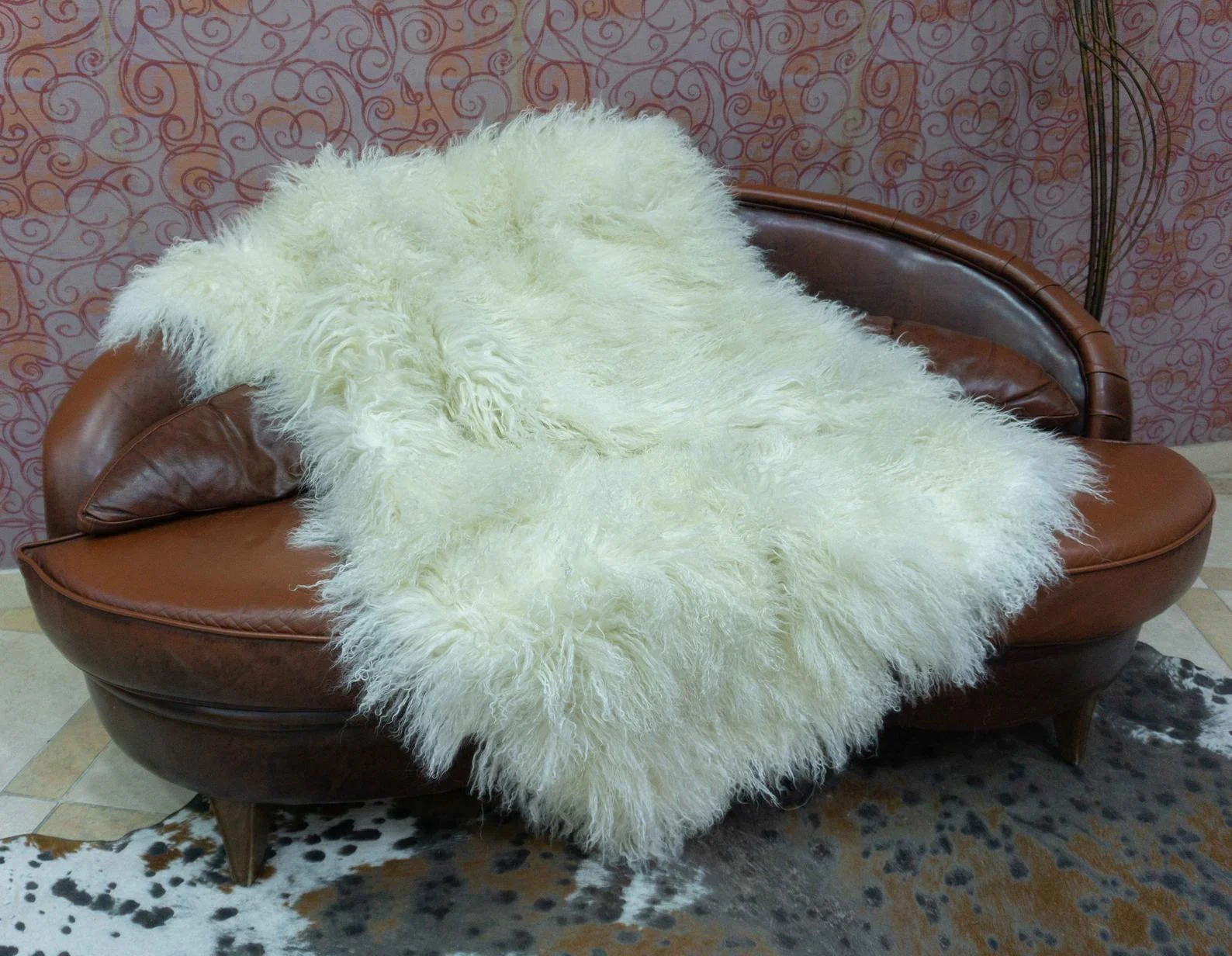 Mongolian sheep fur blanket/throw in white color eFurs - Main Image