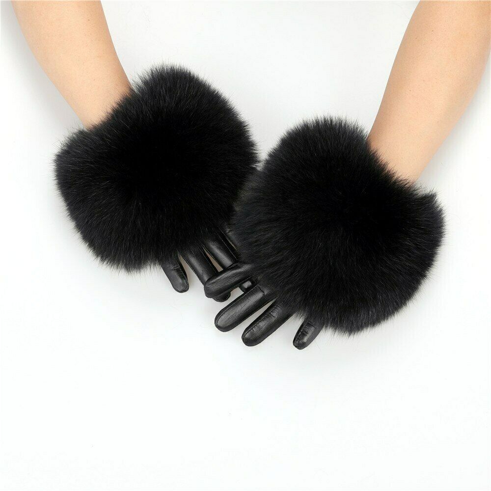 Cuffs of fox fur in black color