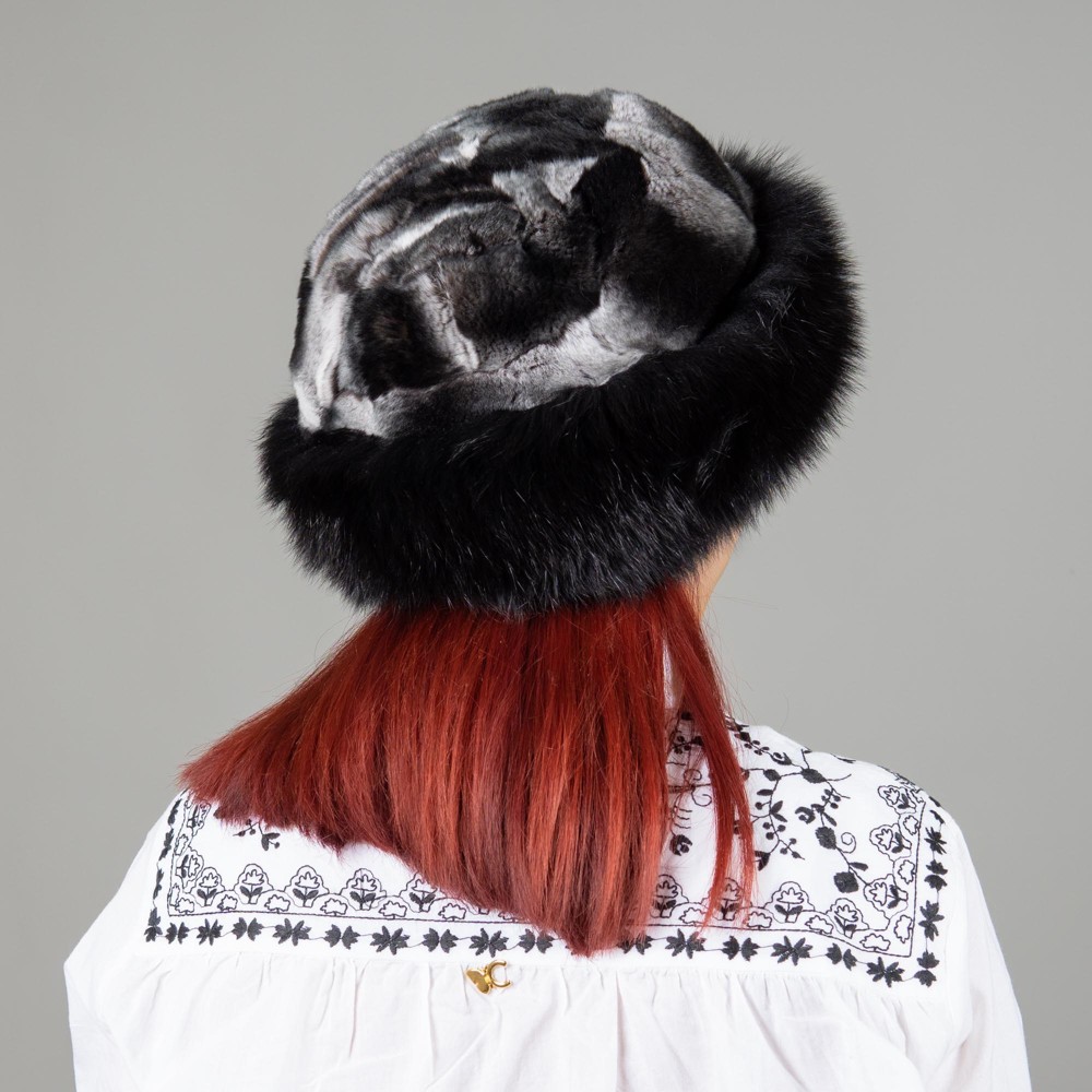 Black and white fox and rabbit fur hat