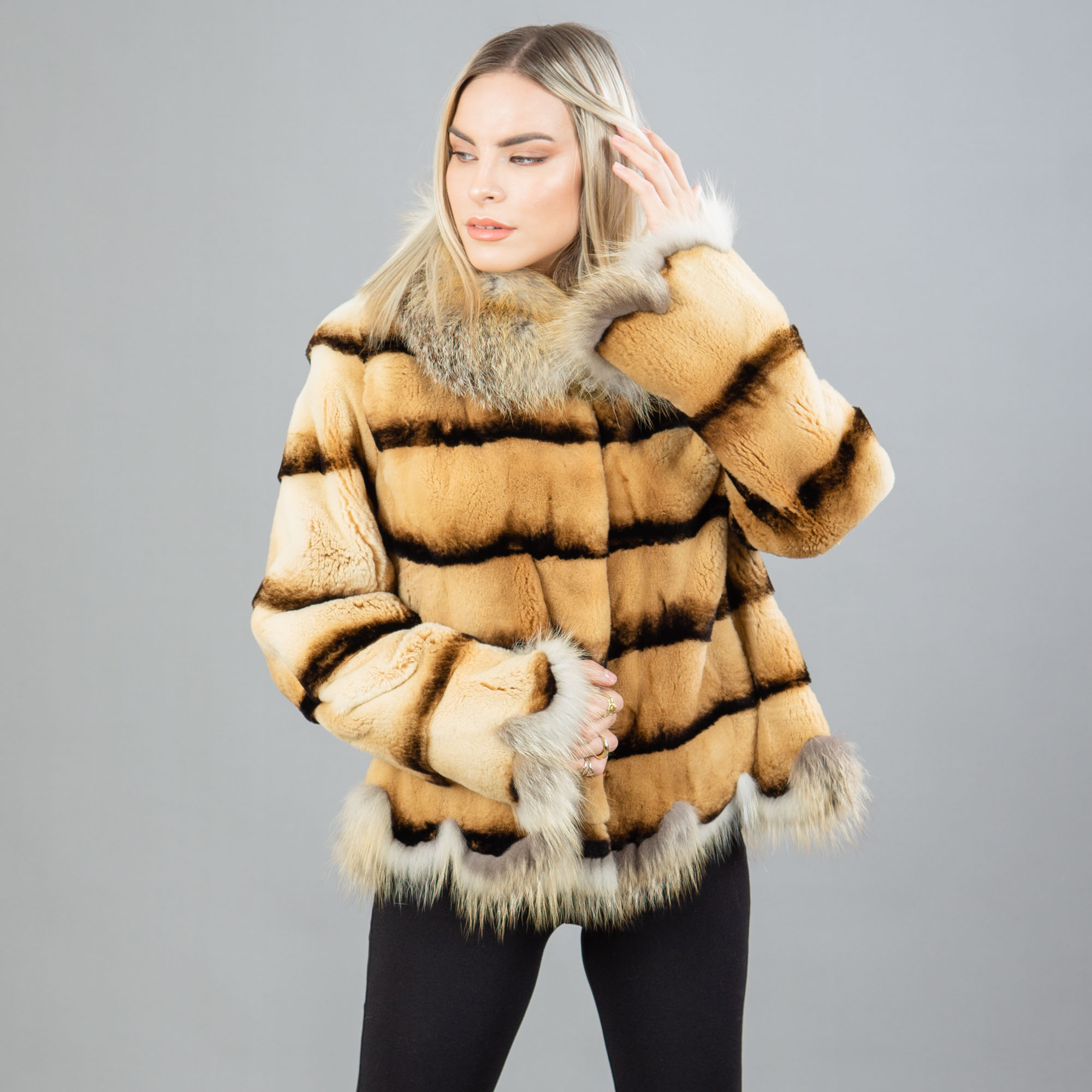 mink jacket with fox details