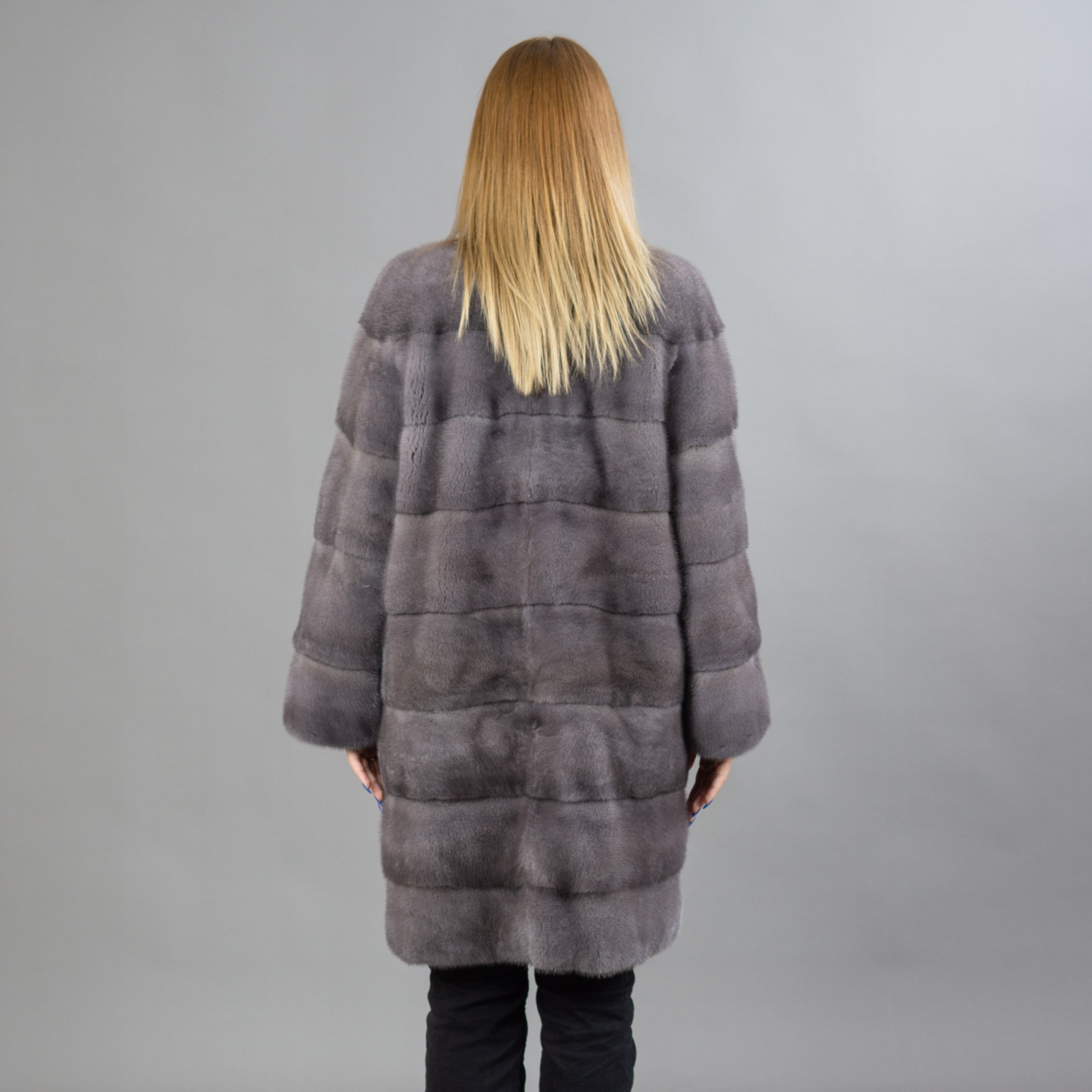 Γκρί γούνινο βιζόν παλτό που μετατρέπεται σε σακάκι