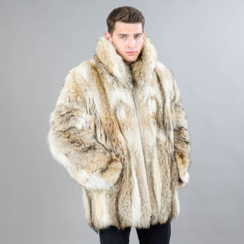 beige raccoon fur coat