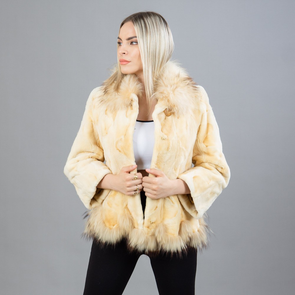 Mink fur jacket with fox fur details in gold color