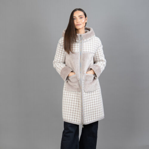 beige hooded reversible cashmere coat