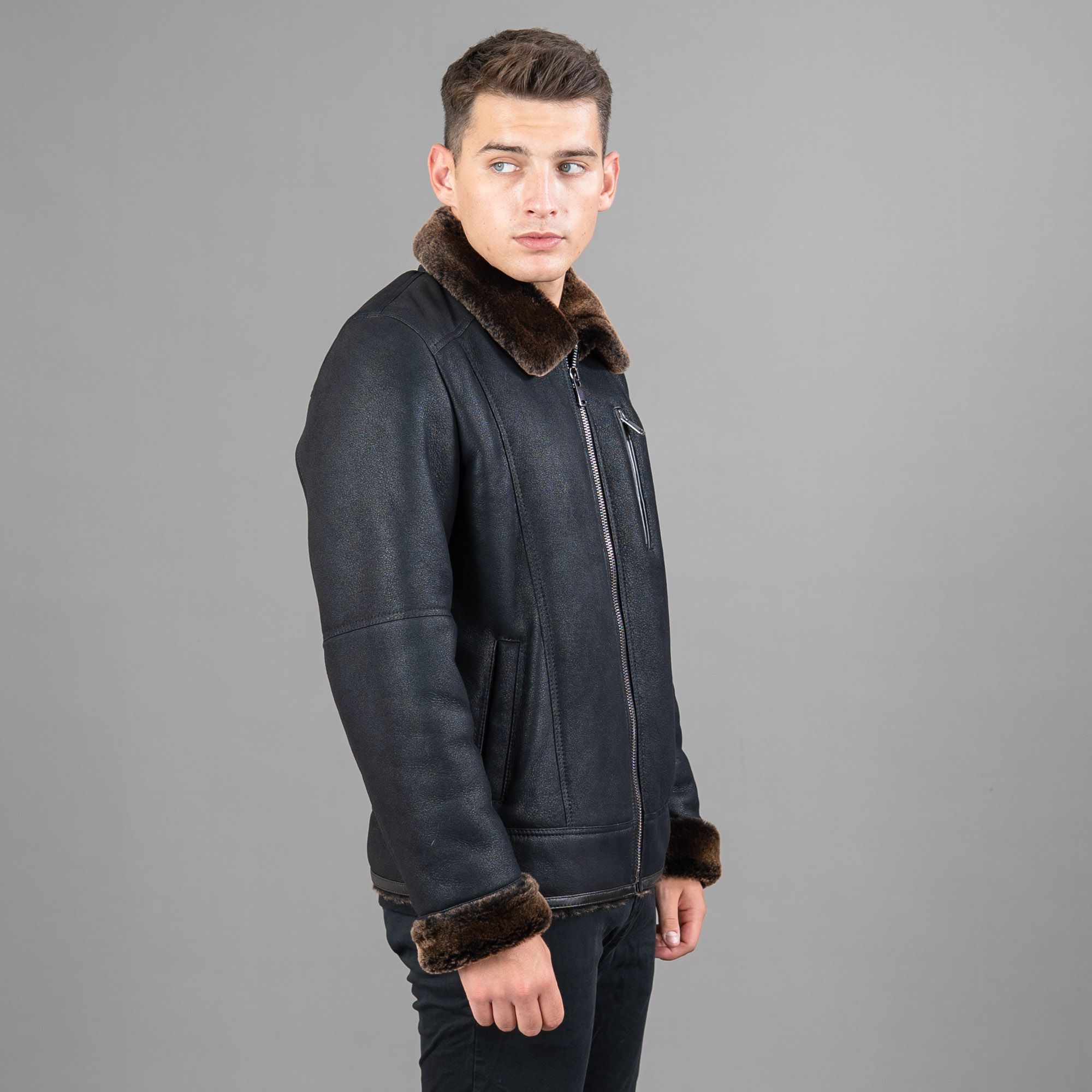 black-brown collared sheepskin jacket