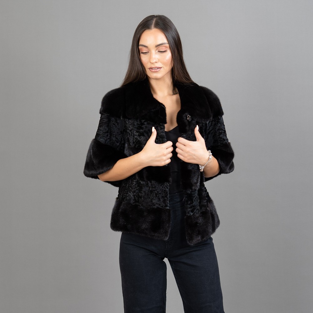 Μαύρο γούνινο βιζόν με αστραχάν σακάκι