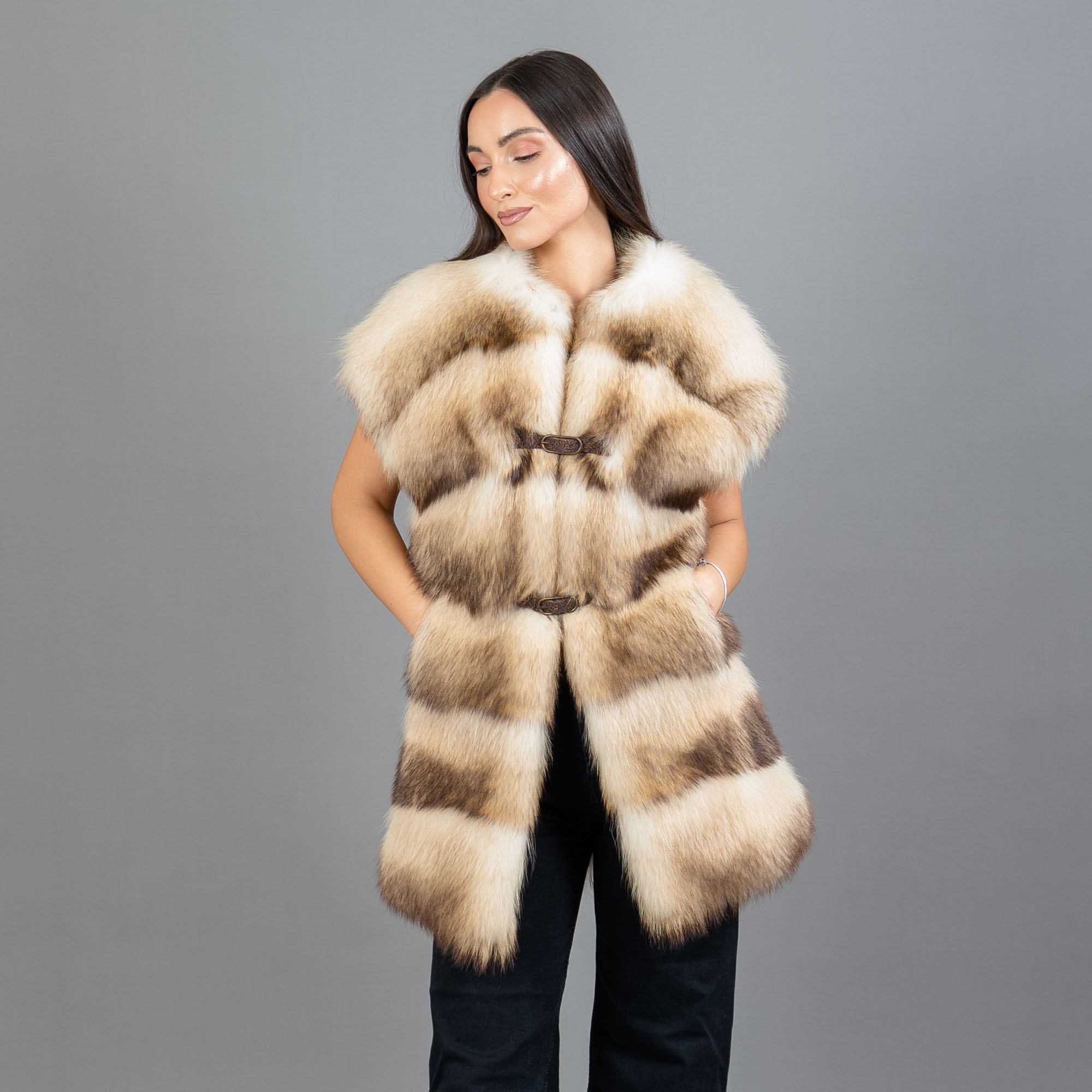 beige raccoon fur vest