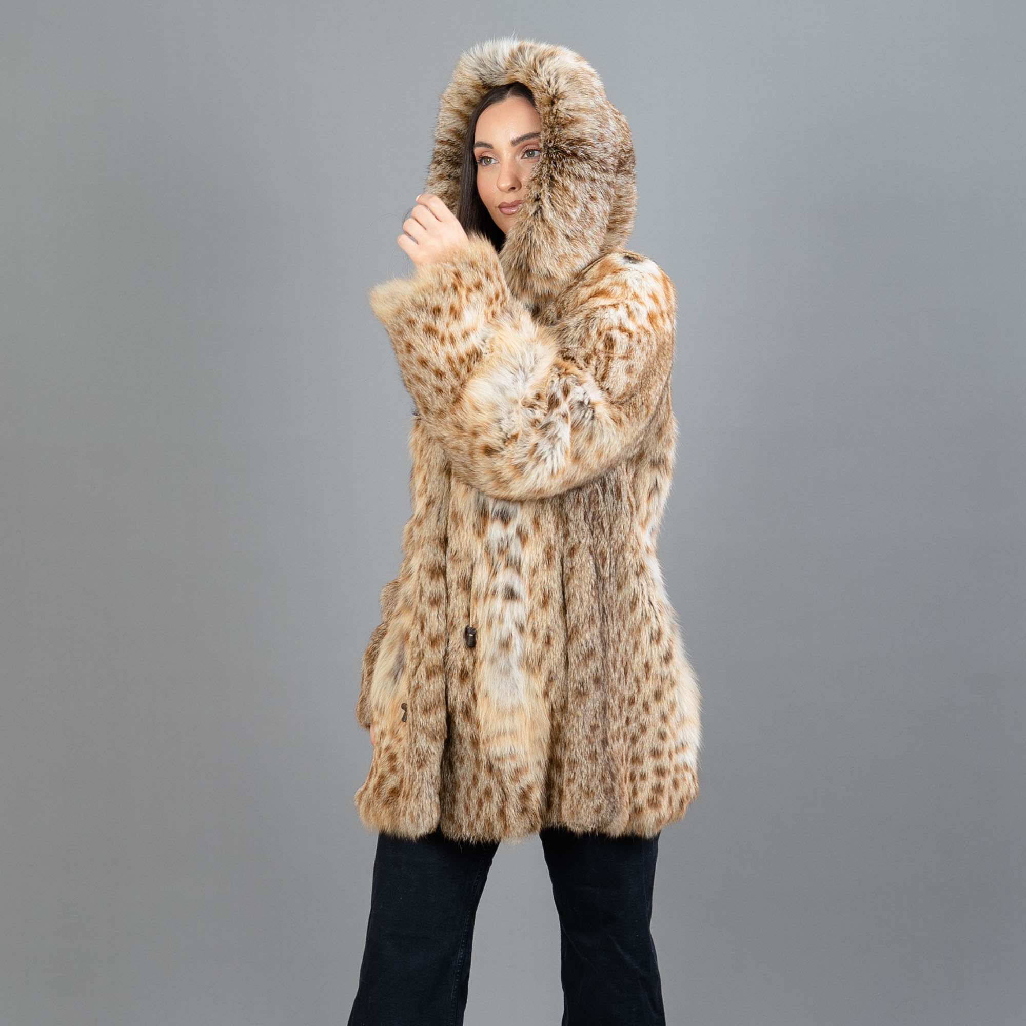 hooded lynx fur coat