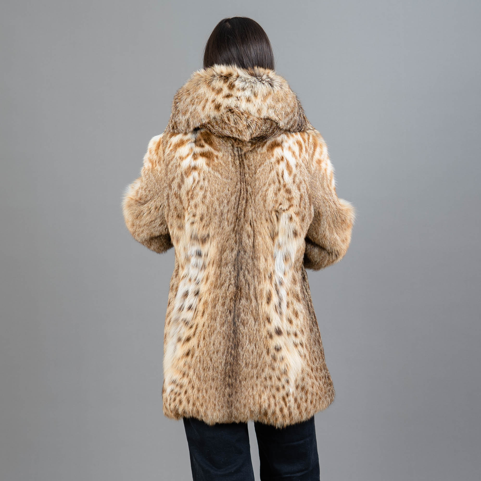 γούνινο lynx παλτό με κουκούλα