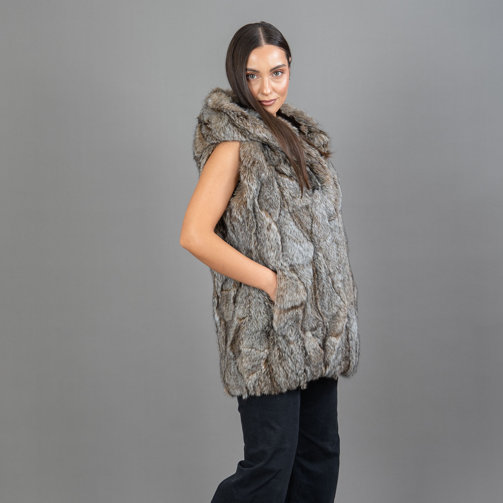 hooded lynx fur vest