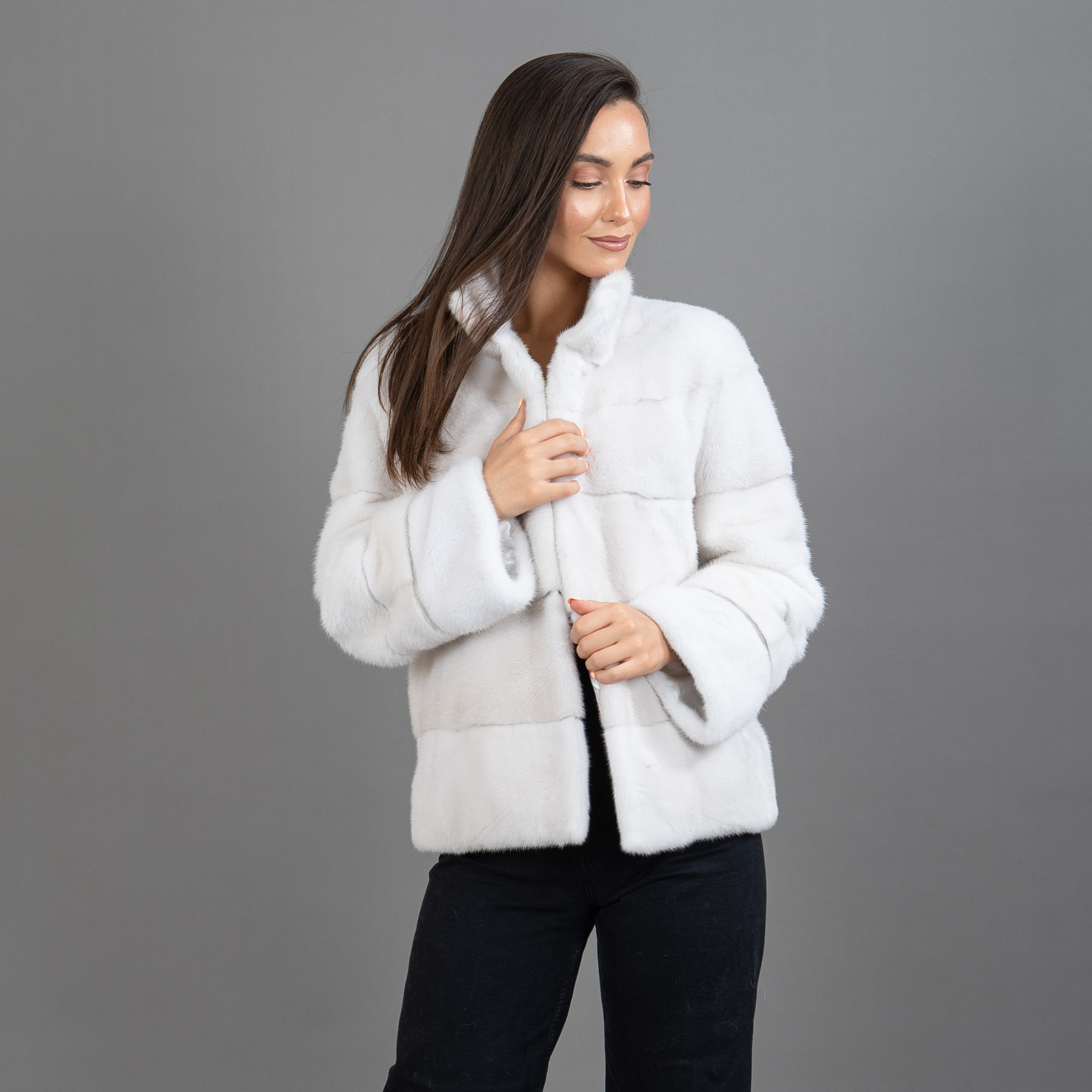 white mink fur jacket