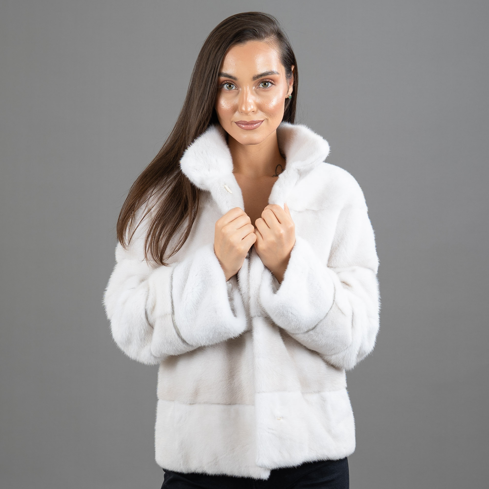 white mink fur jacket