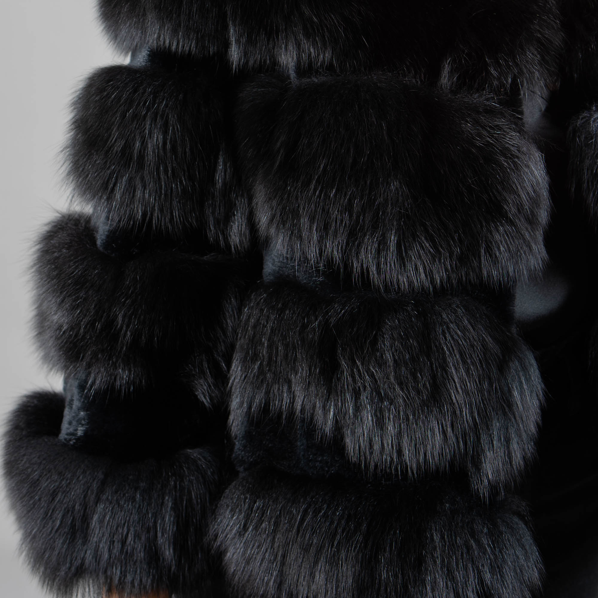 Black fox fur jacket with rabbit fur details