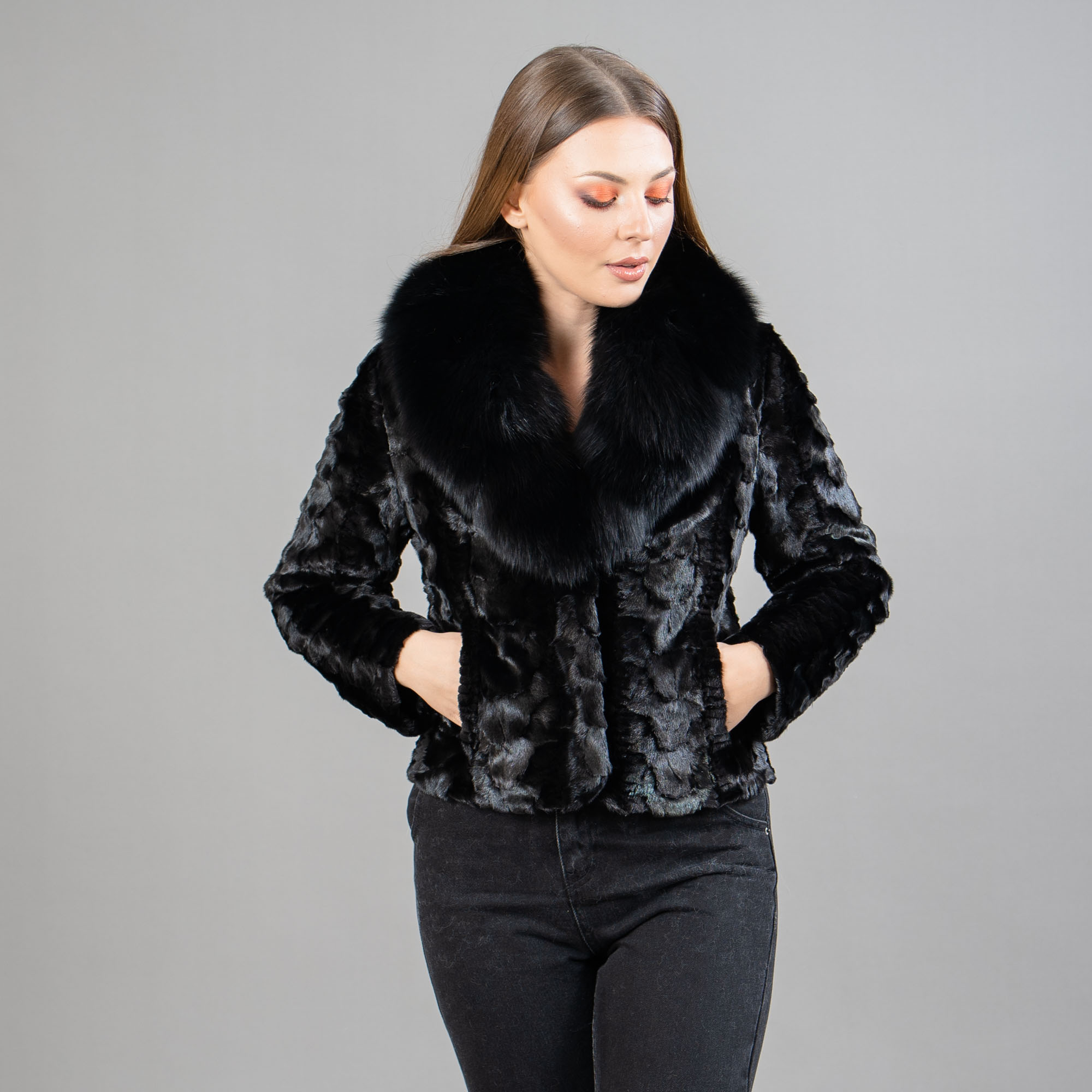 black mink fur jacket with a collar