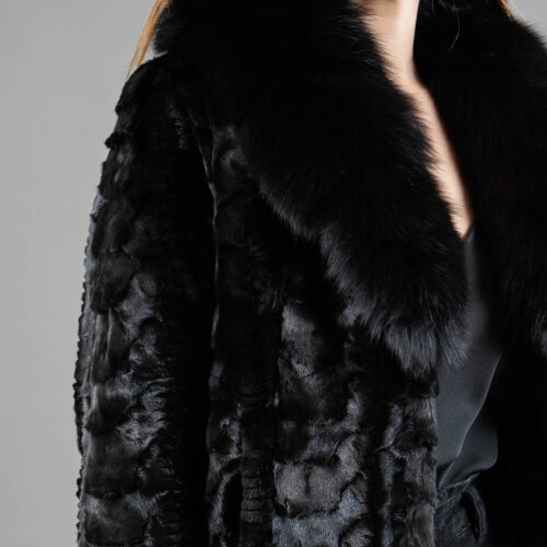 black mink fur jacket with a collar