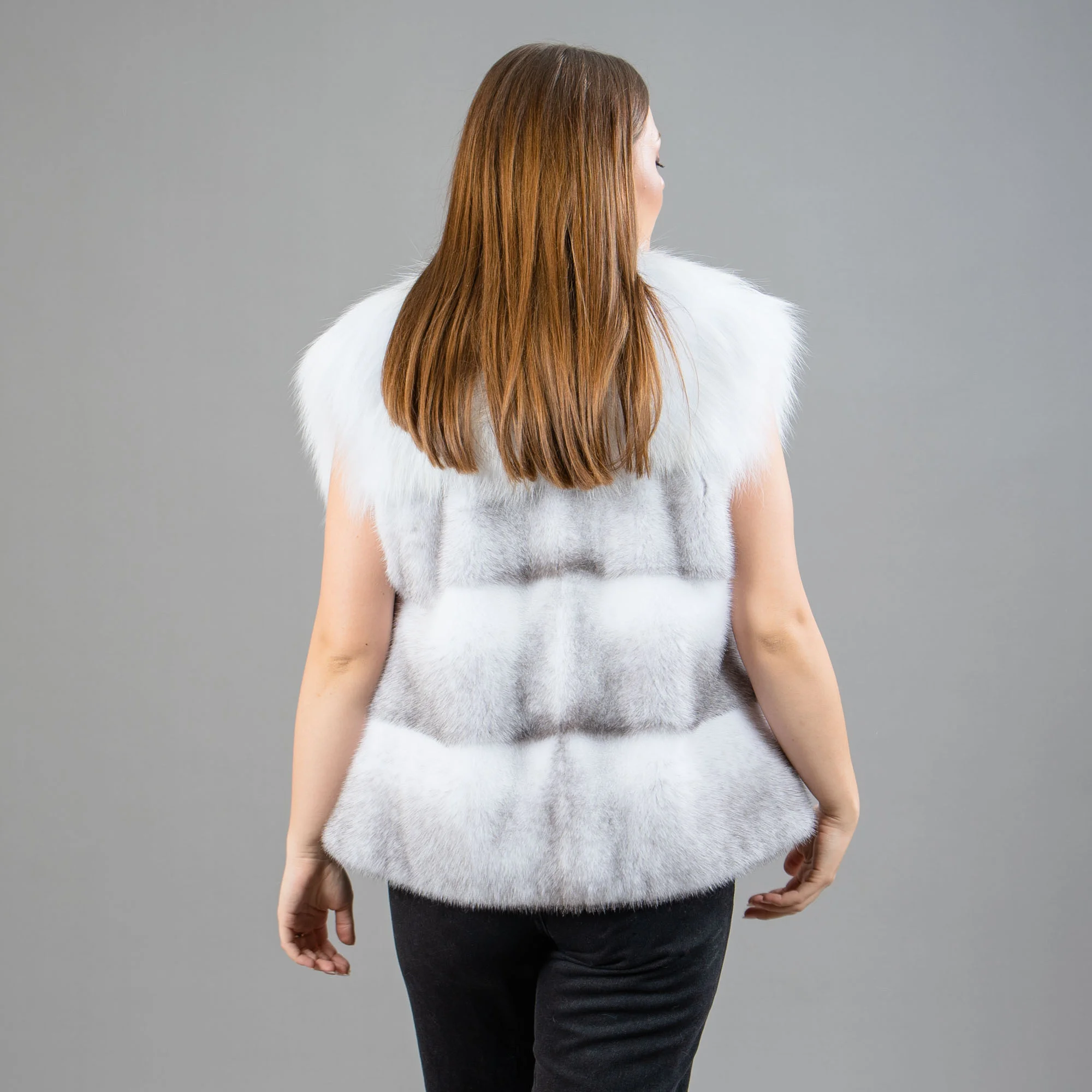 Gray-white mink and fox fur vest | Exceptional fur quality