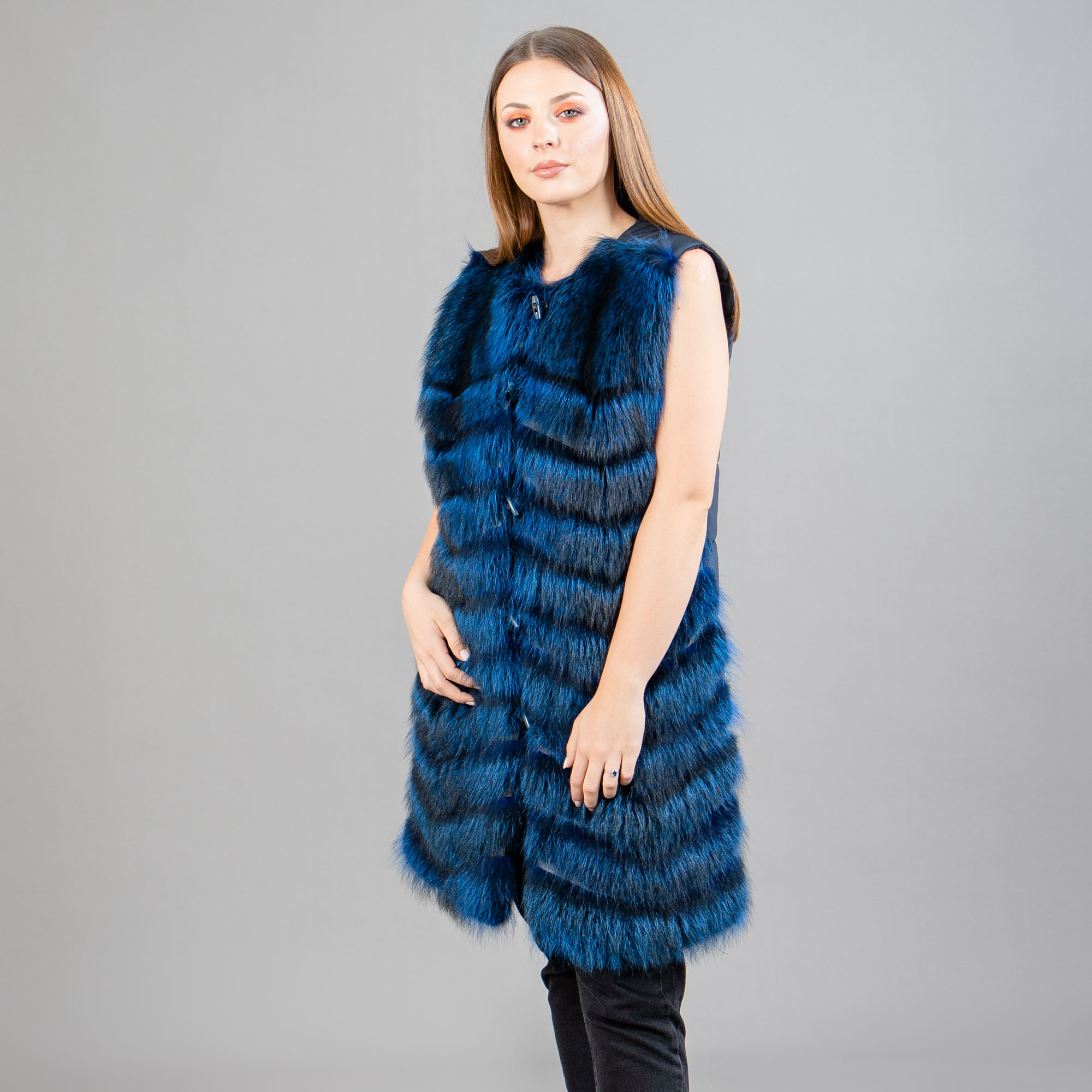 Raccoon fur vest in blue color
