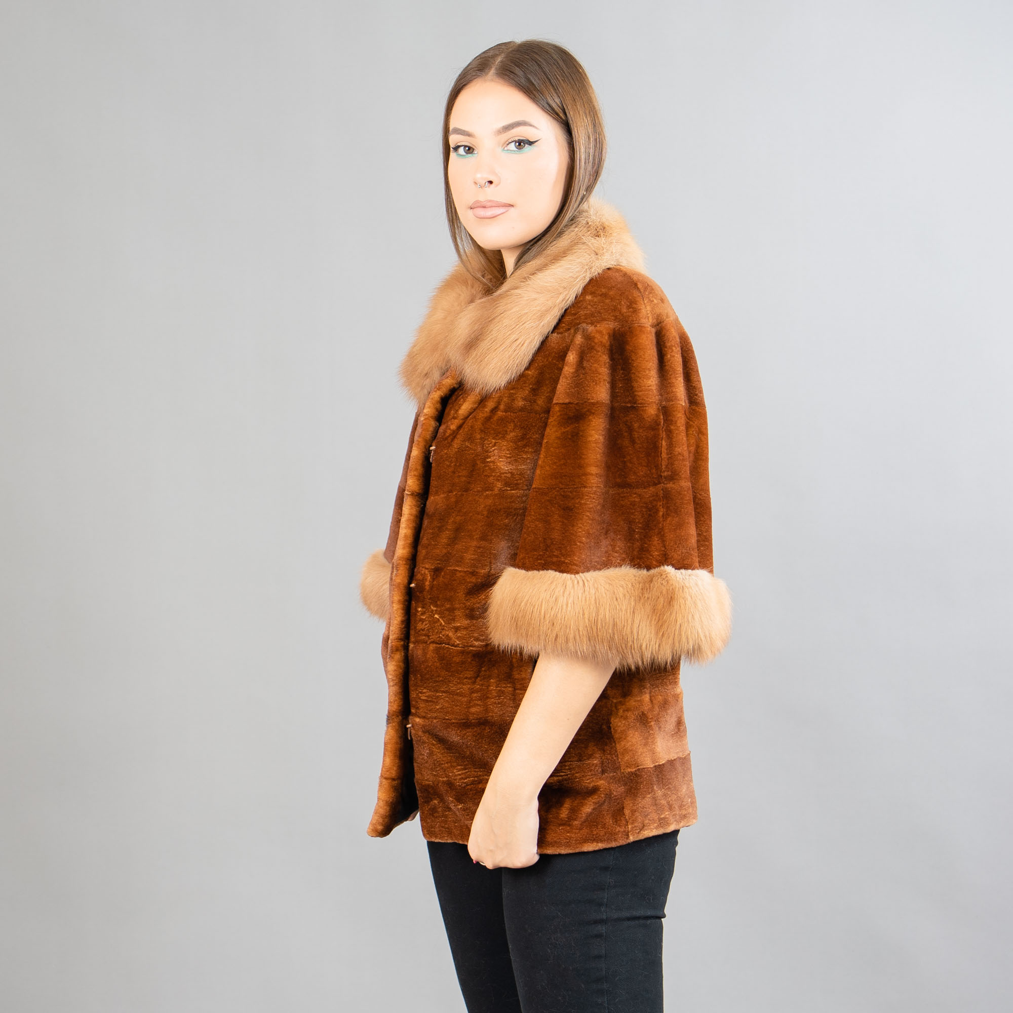 mink and marten fur jacket in brown color