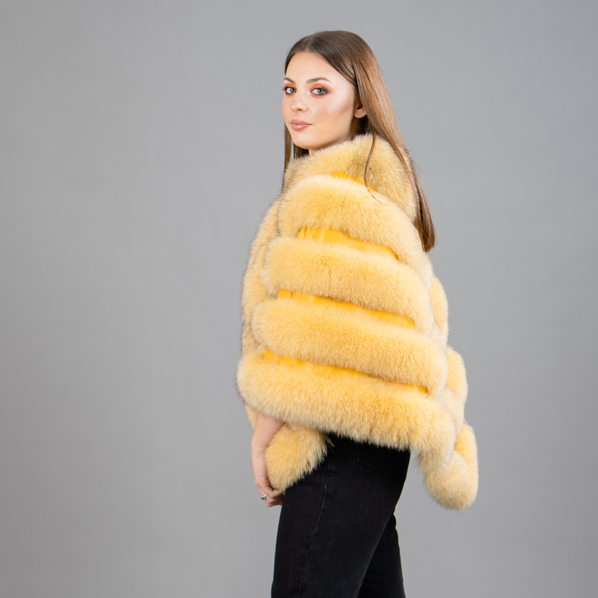 fox fur cape with leather details