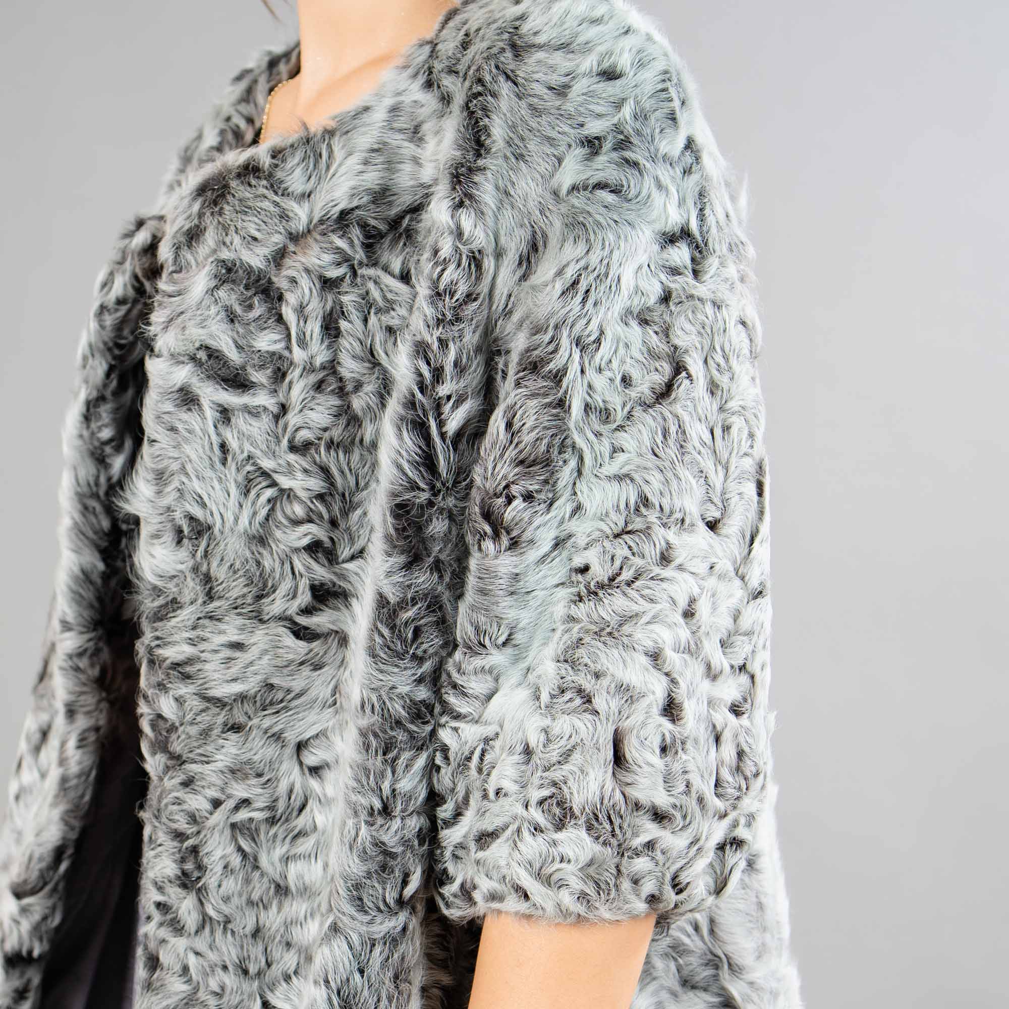 lamb fur coat in gray color