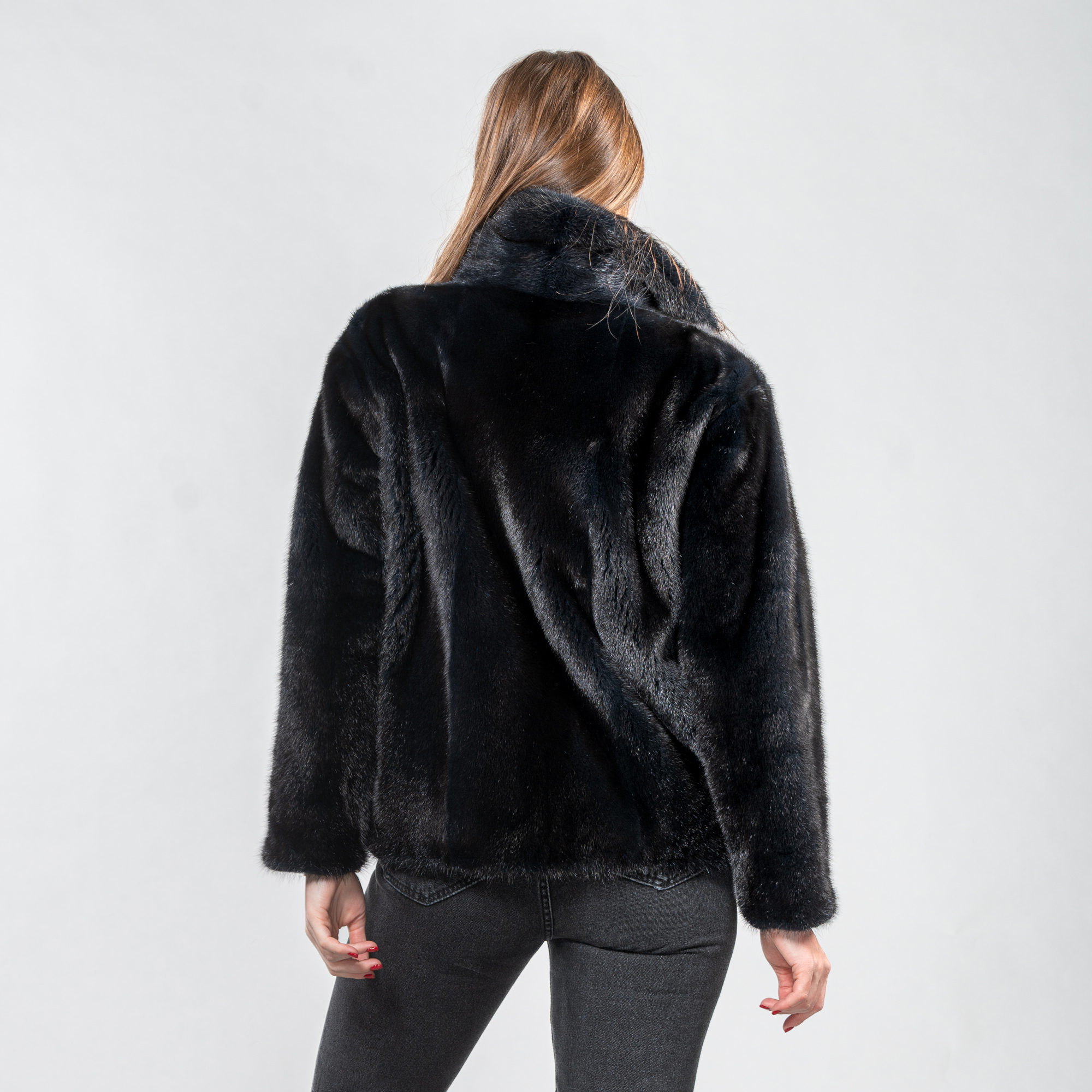 Blue denim and black mink fur reversible jacket