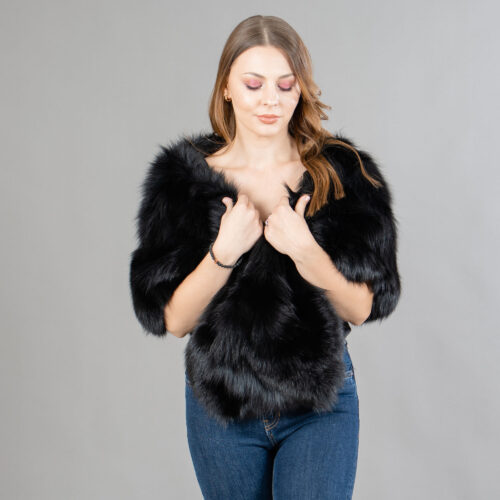 Fox fur shawl in black color