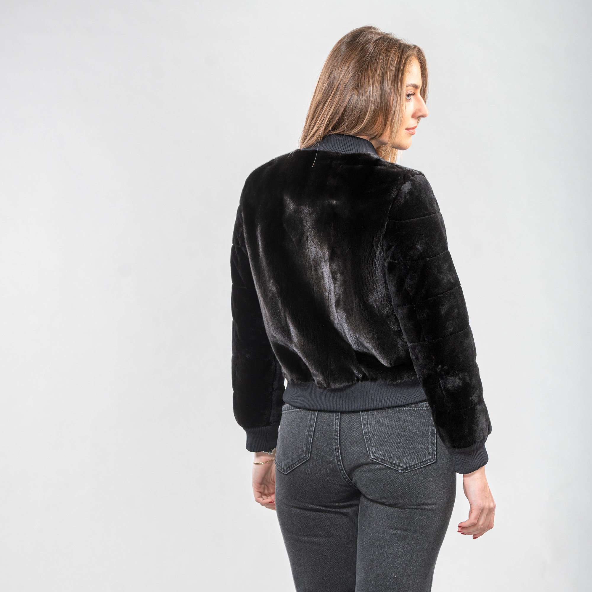 Mink fur short jacket in black color