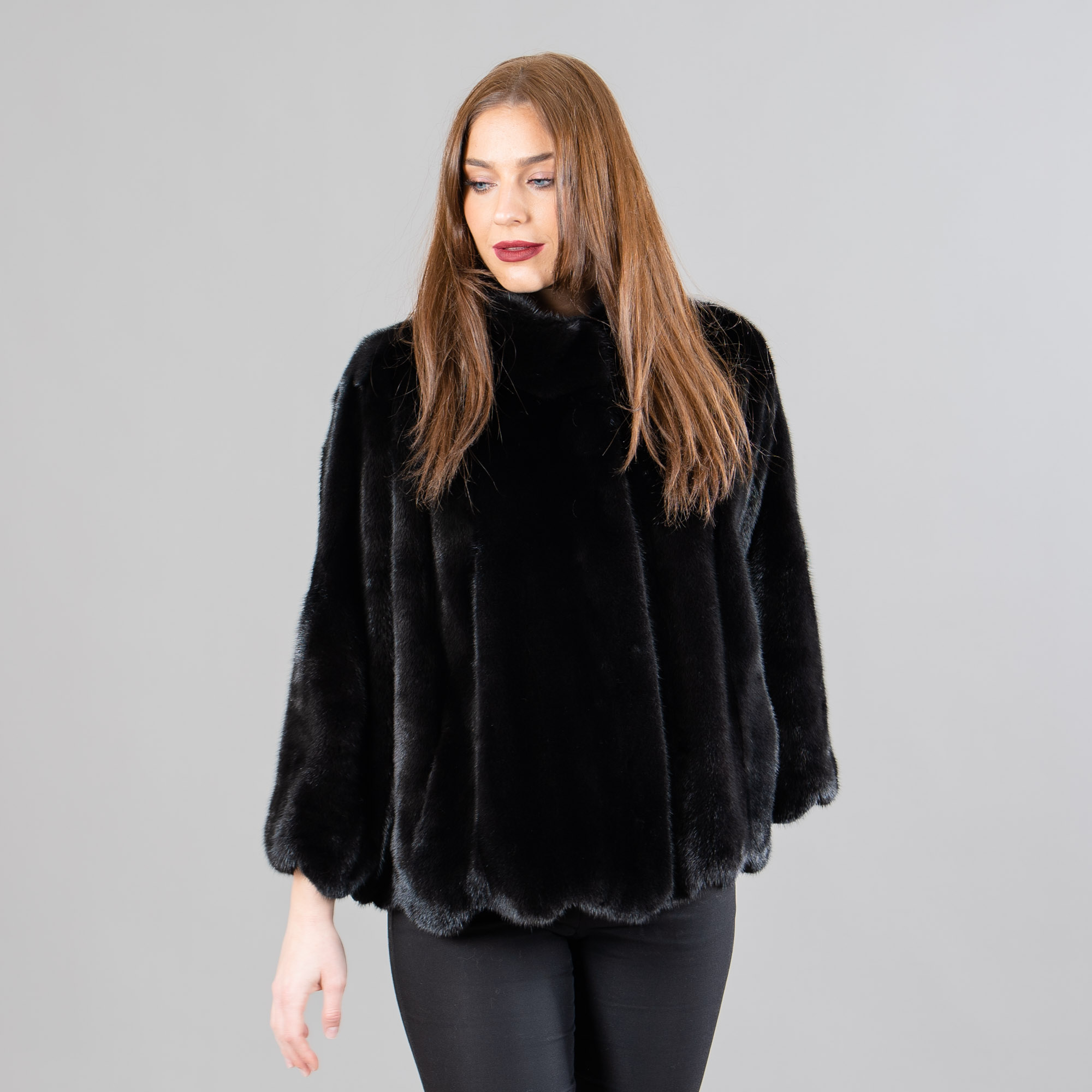 Mink fur jacket in black color