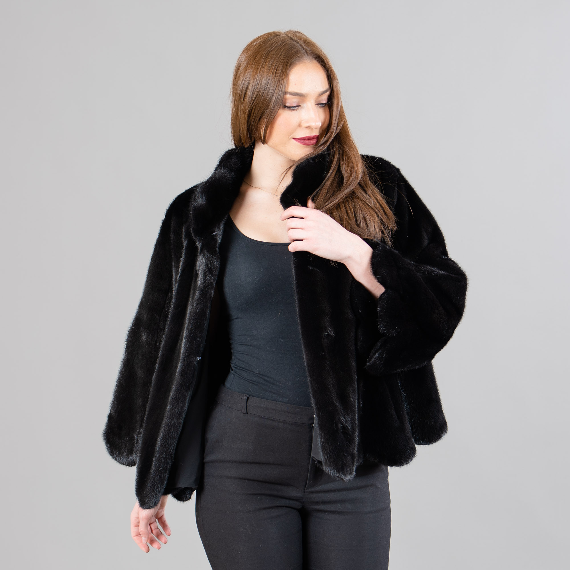 Mink fur jacket in black color