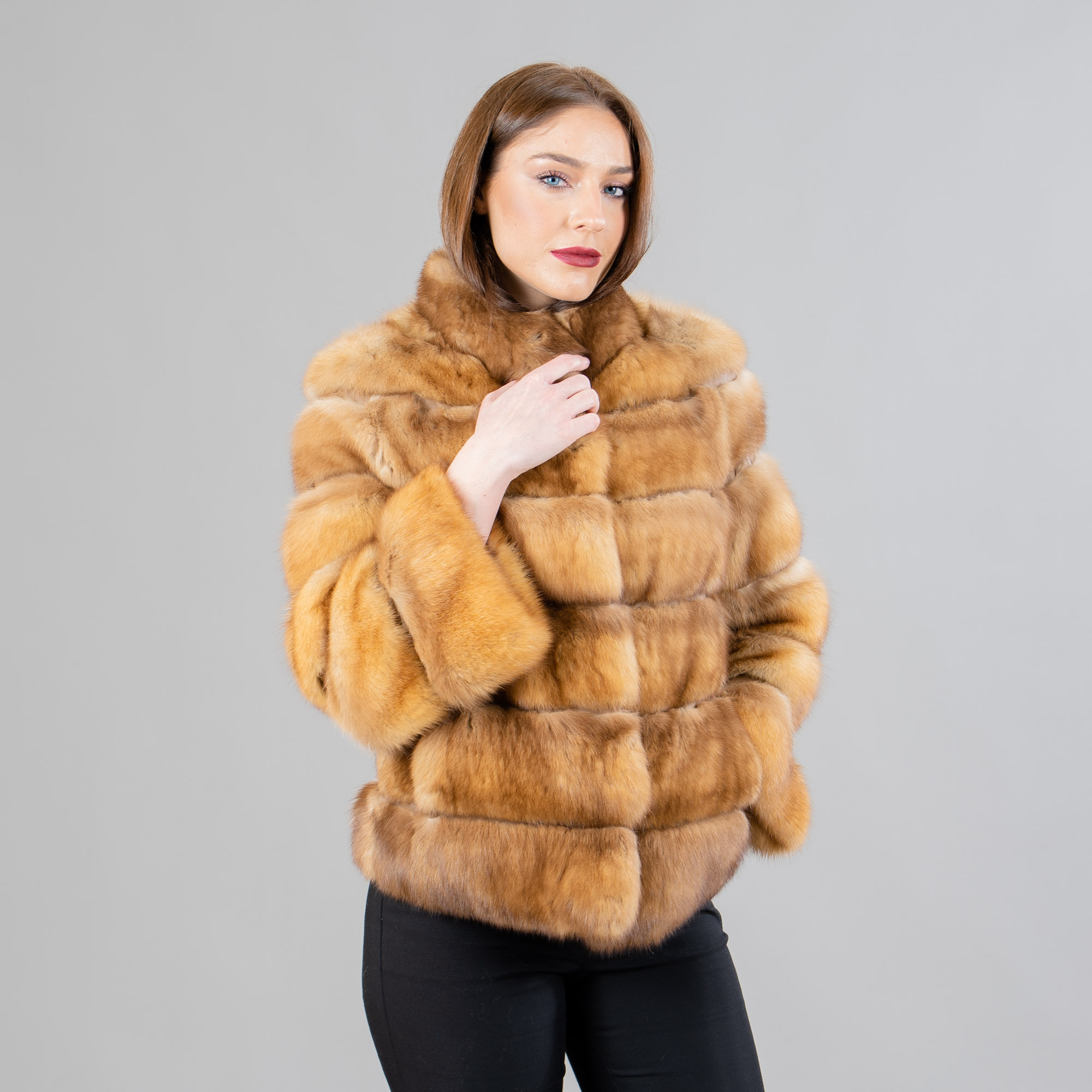 Sable fur jacket in gold color