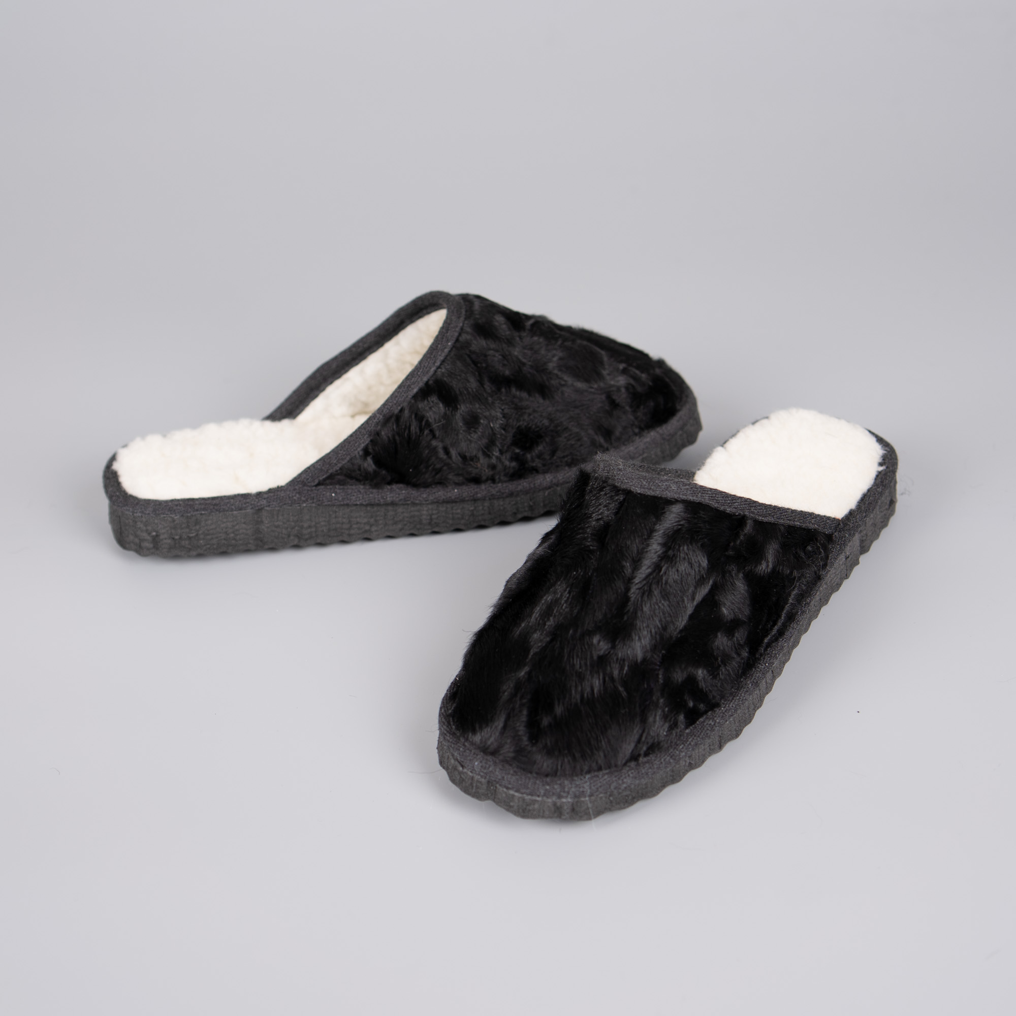 Men's black Astrakhan fur slippers. 