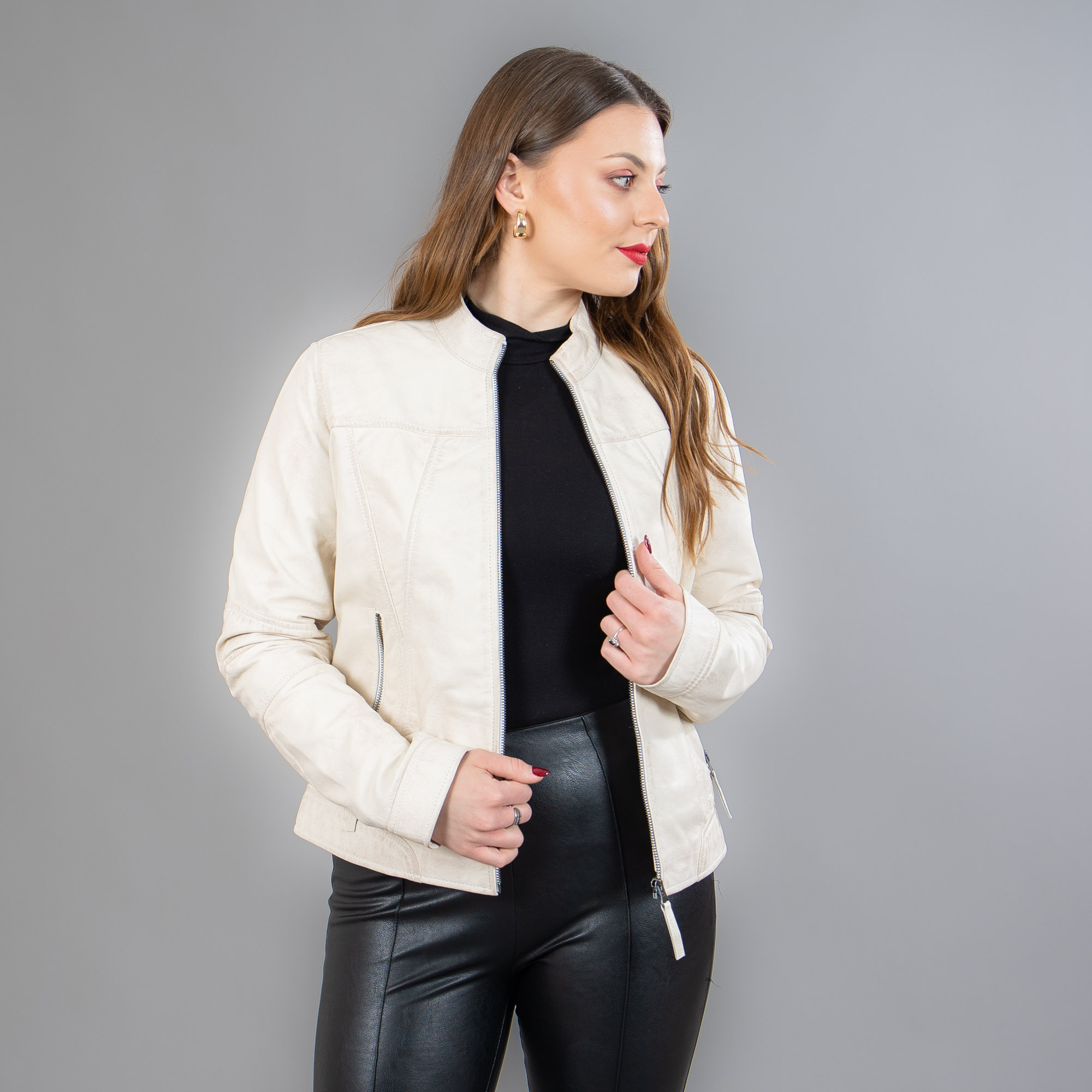 Beige leather jacket