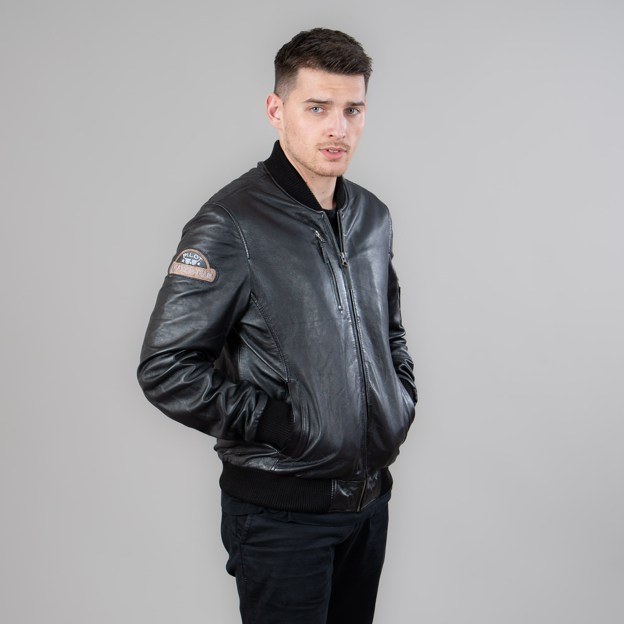 Black pilot leather jacket