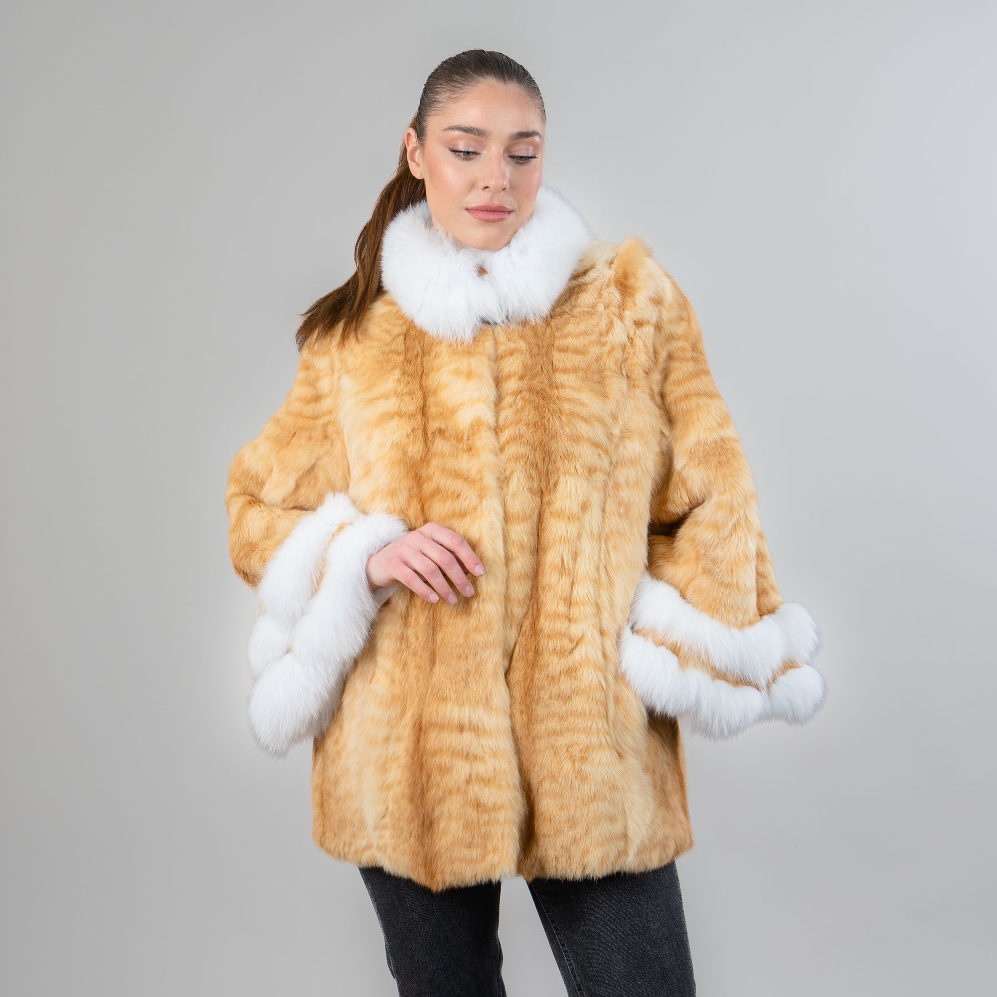 Golden lynx fur jacket with fox fur details